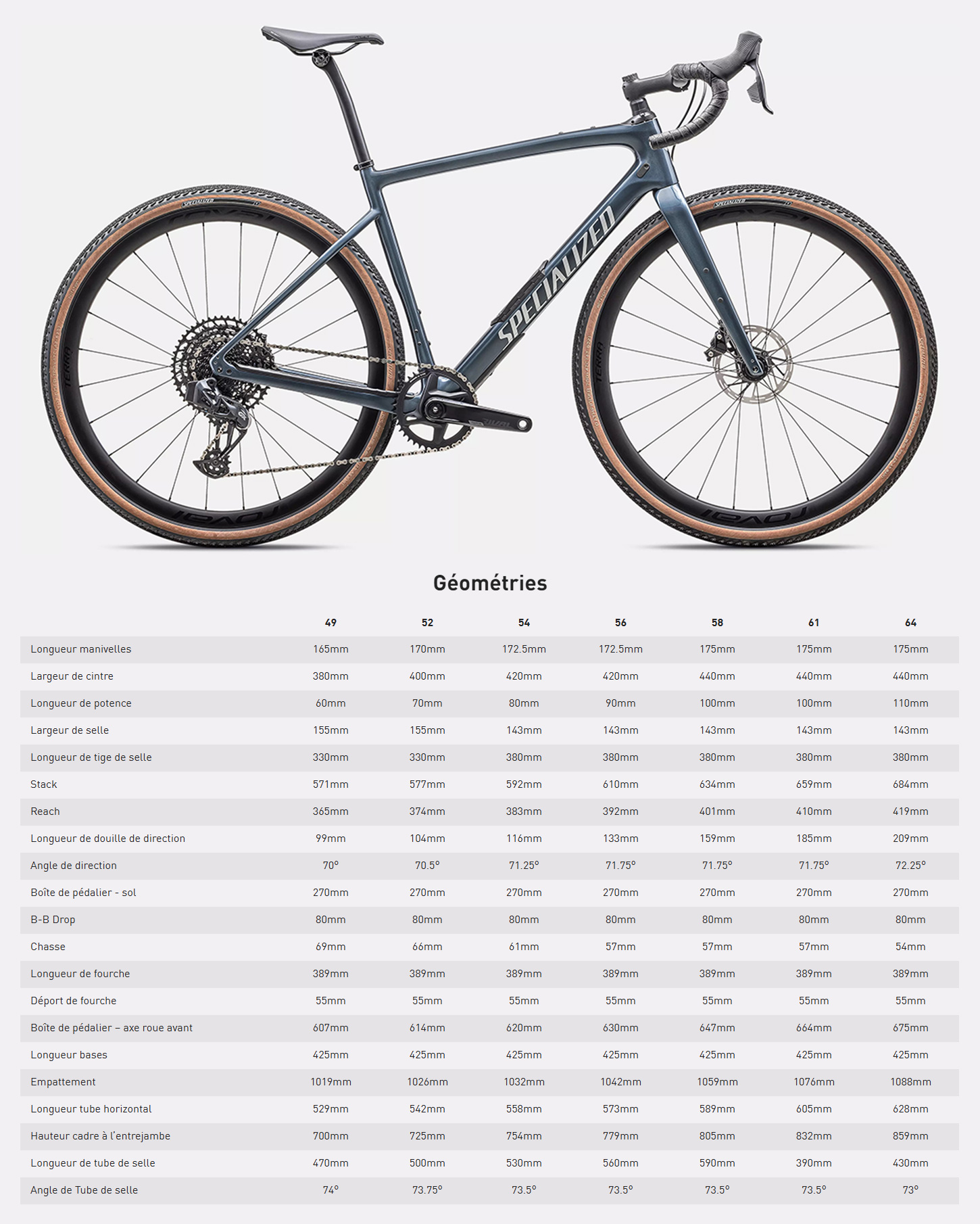 Guide de taille du vélo Diverge Expert Carbon année 2025